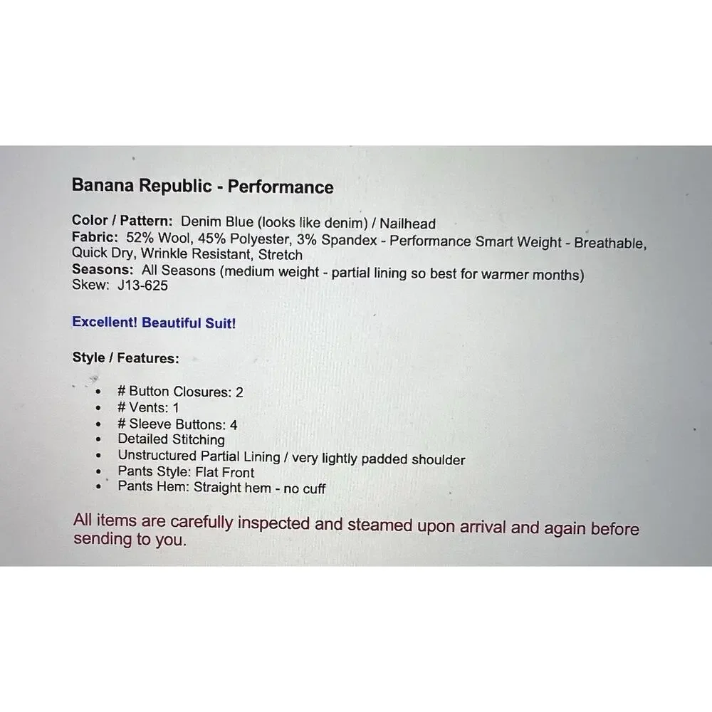 Banana Republic 40L 36x31 Slim Fit Blue Denim Look Unstructured Performance - Picture 2 of 16